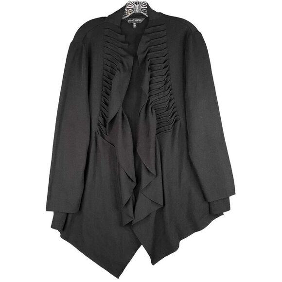 Ming Wang Cardigan Sweater Women's Size Medium M Black LS Draped Open Waterfall - Picture 1 of 9